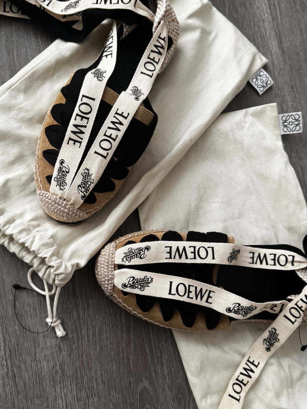 Loewe Womens 7.5 Espadrilles Flats in Black and Tan Suede